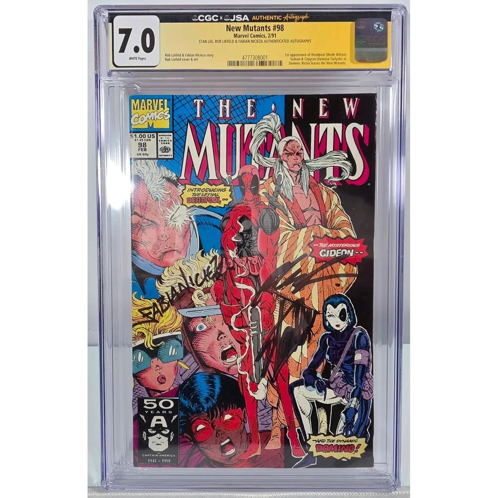 New Mutants #98 CGC 7.0 Signed By Stan Lee, Rob Liefeld & Nicienza Deadpool RARE